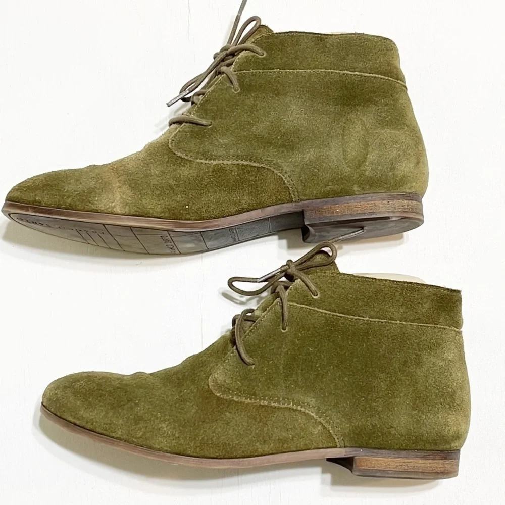 Franco Sarto Woman Green Suede Lace Ankle Boots Size 6.5